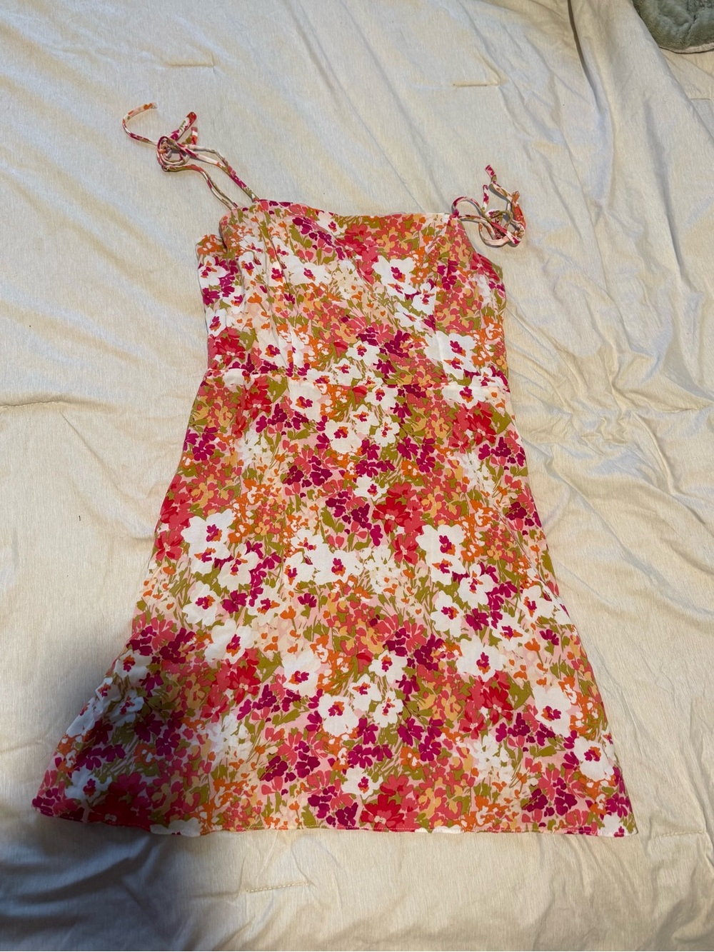 Floral Tie-Strap Summer Dress in Pink & Orange